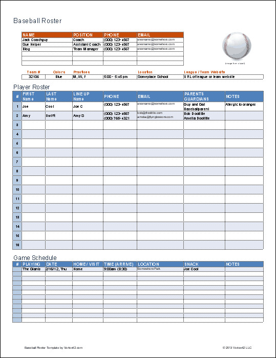 Free Baseball Roster and Lineup Template