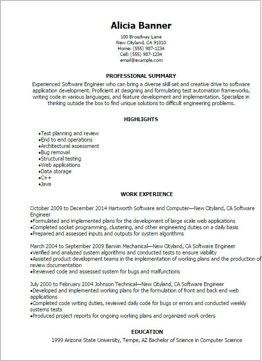 Professional Software Engineer Resume Templates to