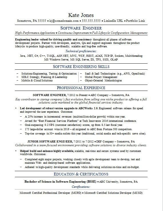 Sample resume for a software engineer