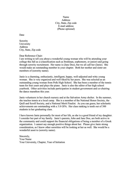 Sorority Letter Support Letter Template printable pdf