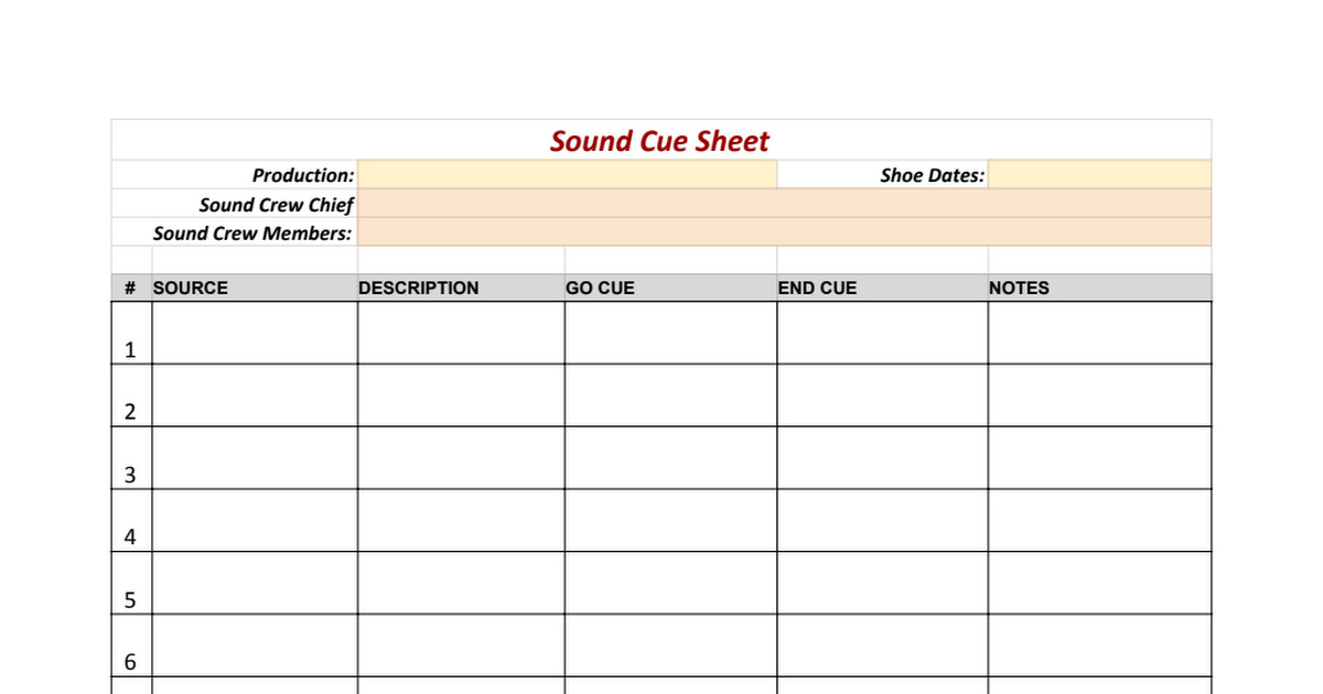 Sound Cue Sheet Template Google Sheets
