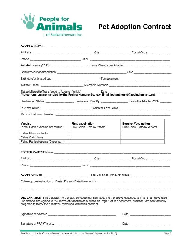 Spay Neuter Agreement Contract