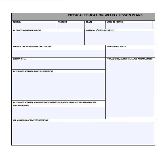 Sample Physical Education Lesson Plan 14 Examples in