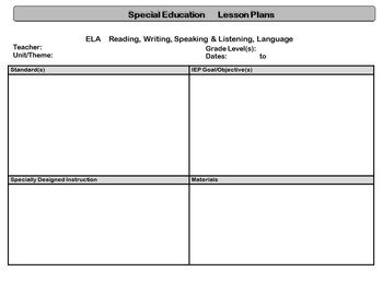 Special Education Standards Based Lesson Plan by Time