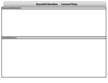 Special Education Standards Based Lesson Plan Templates
