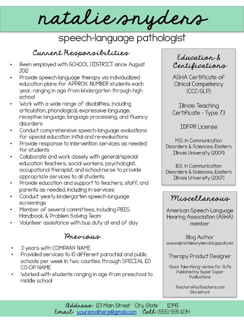 Resumes for SLPs and New Grads Natalie Snyders SLP