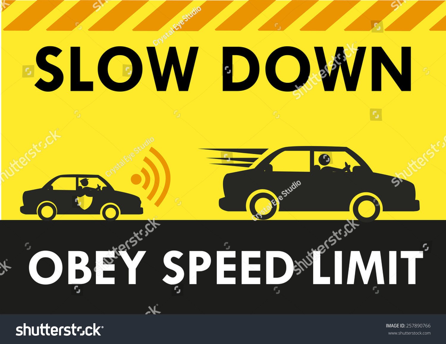 Slow Down Obey Speed Limit Signboard Design Template With