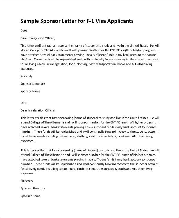 12 Sample Visa Sponsorship Letters PDF DOC
