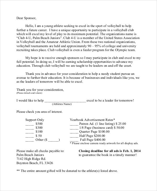 10 Sports Sponsorship Letter Samples PDF Word Apple Pages