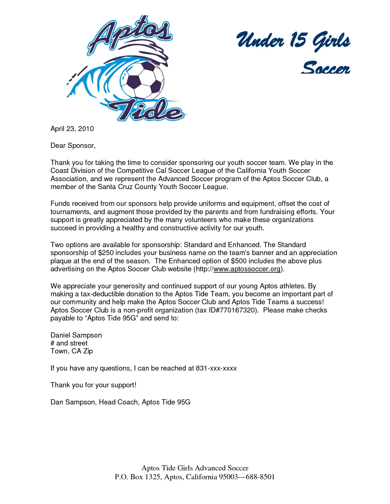 parent thank you letter from youth athletes