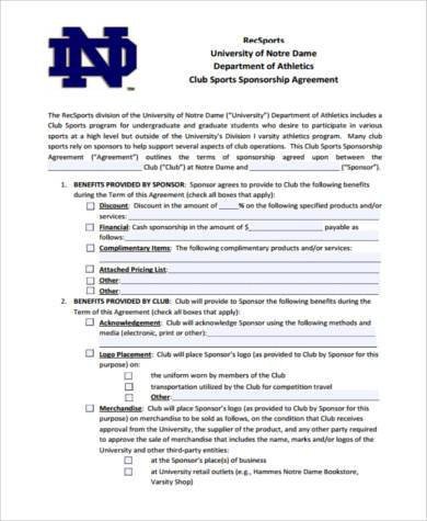 Sample Sponsorship Agreement Forms 8 Free Documents in PDF