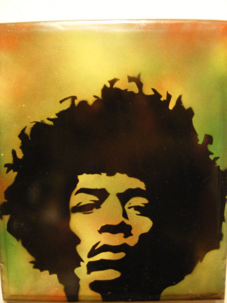 Spray Paint stencil art on wood Jimi Hendrix by