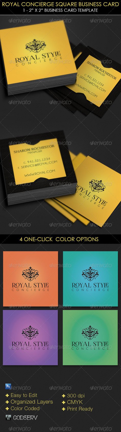 Royal Concierge Square Business Card Template by Godserv