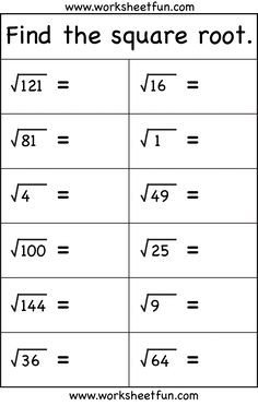 Square root worksheets Find the square root of whole