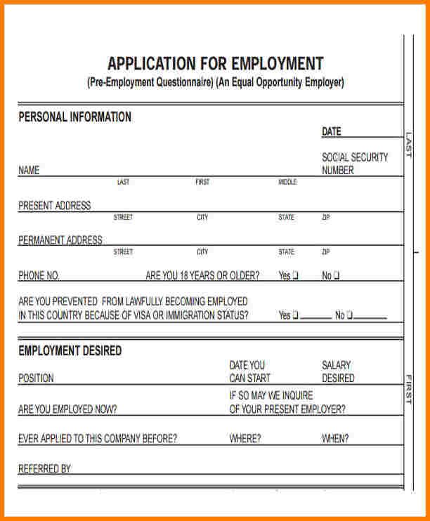 12 standard application for employment