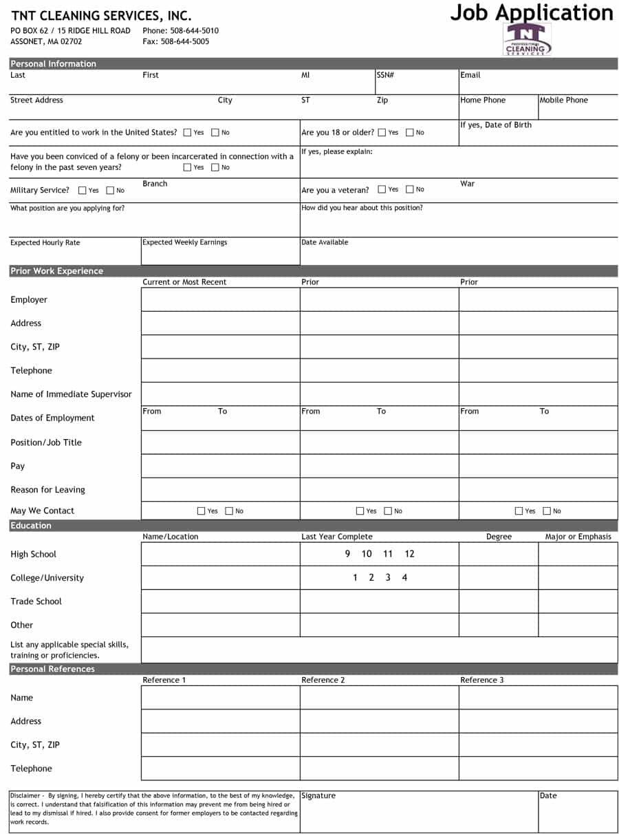 8 Free Standard Job Application Form Template Format