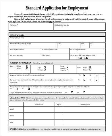 Printable Application for Employment Sample 9 Examples
