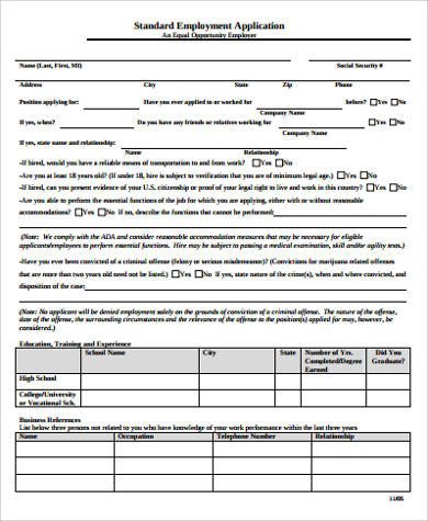 Printable Employment Application Sample 8 Examples in