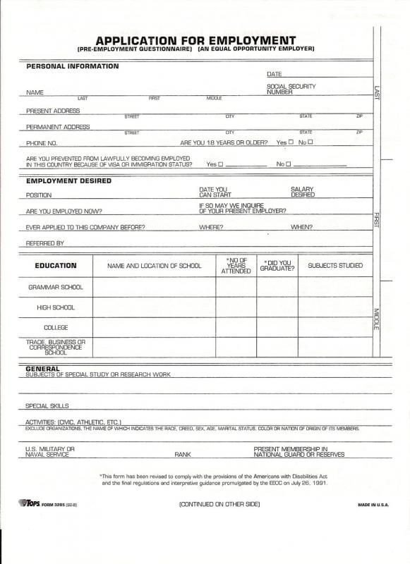 Standard Job Application Form template