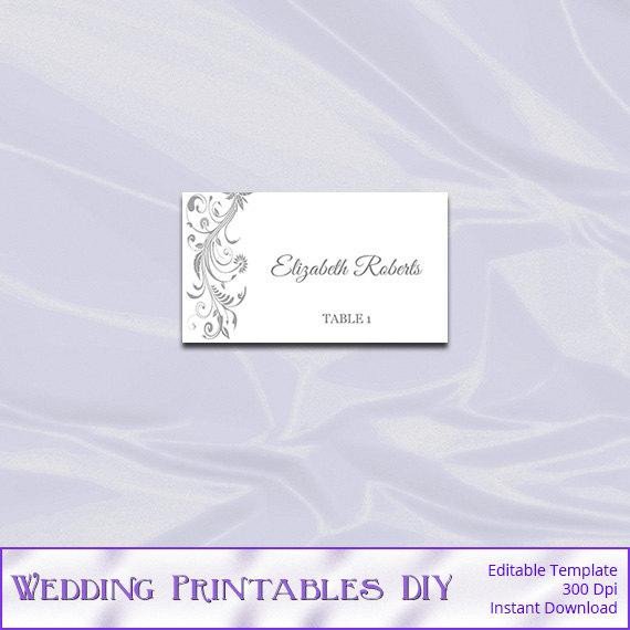 Silver Place Card Template Diy Printable Gray Wedding Tent