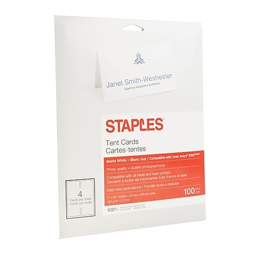Staples CC Laser & Inkjet Tent Cards Matte White