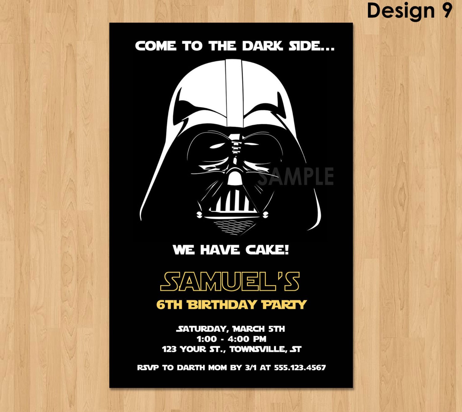 Darth Vader Invitation Star Wars Birthday Invitation Star