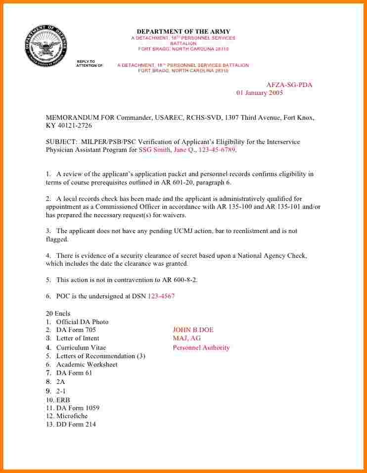 5 statement of service memorandum army