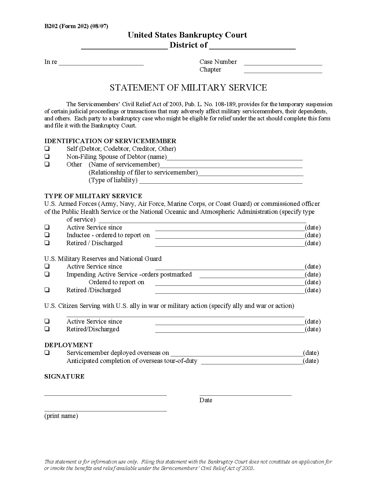 Form B 202 Statement of Military Service 08 07