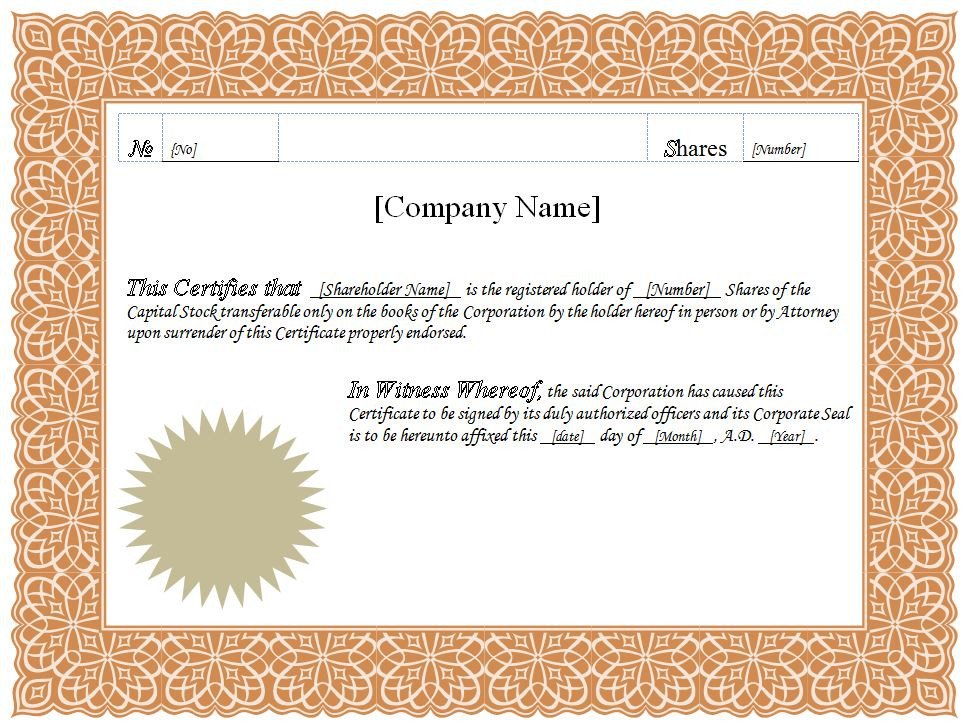 Stock Certificate Templates Word