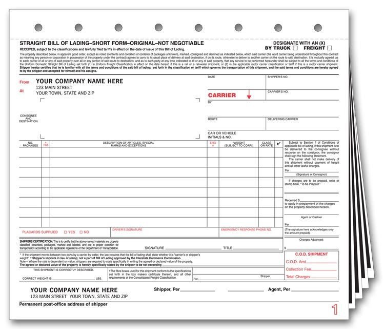 Printable Sample Bill Lading Template Form