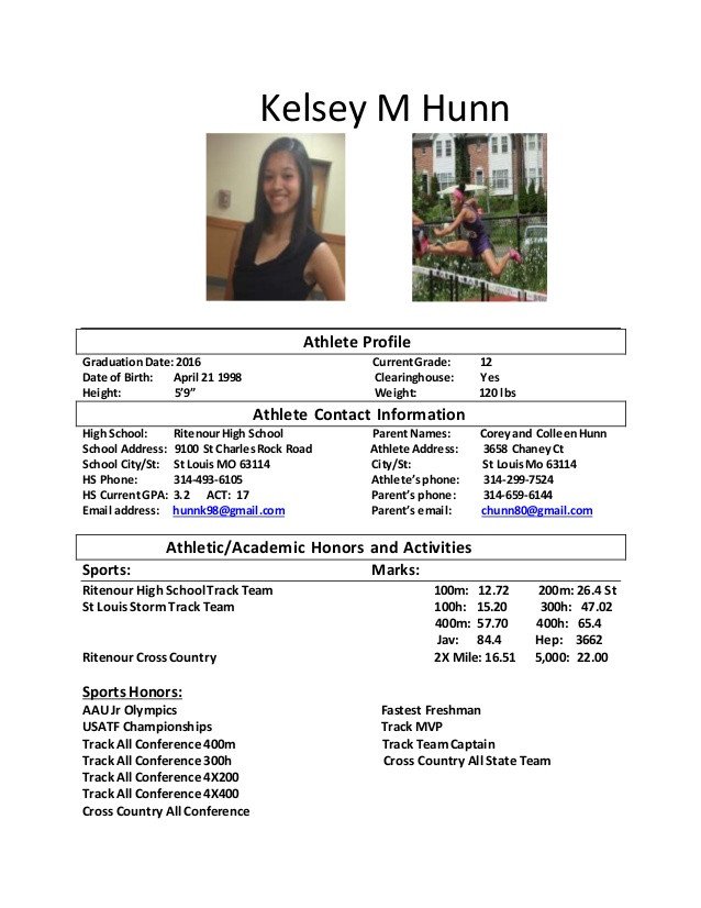 Kelsey m Hunn athlete resume