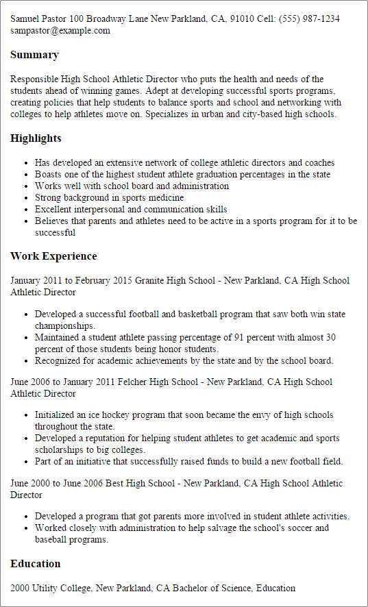 Sports Resume For College
