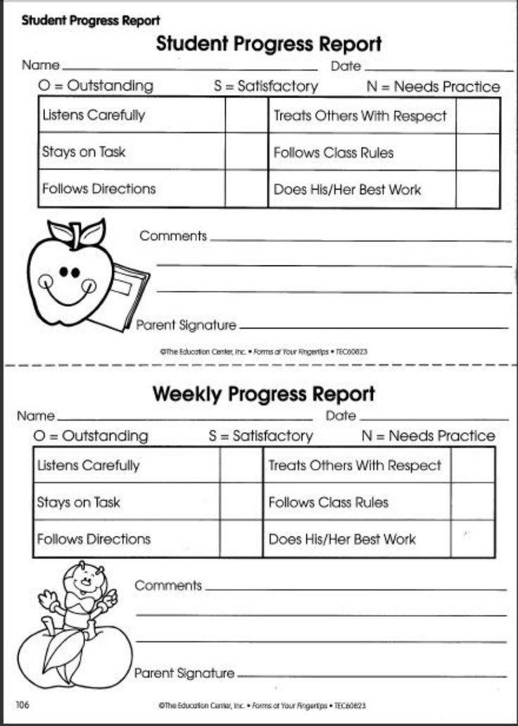 Printable weekly preschool progress reports Yahoo Image
