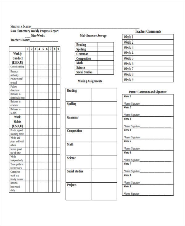 Weekly Student Report Templates 5 Free Word PDF Format