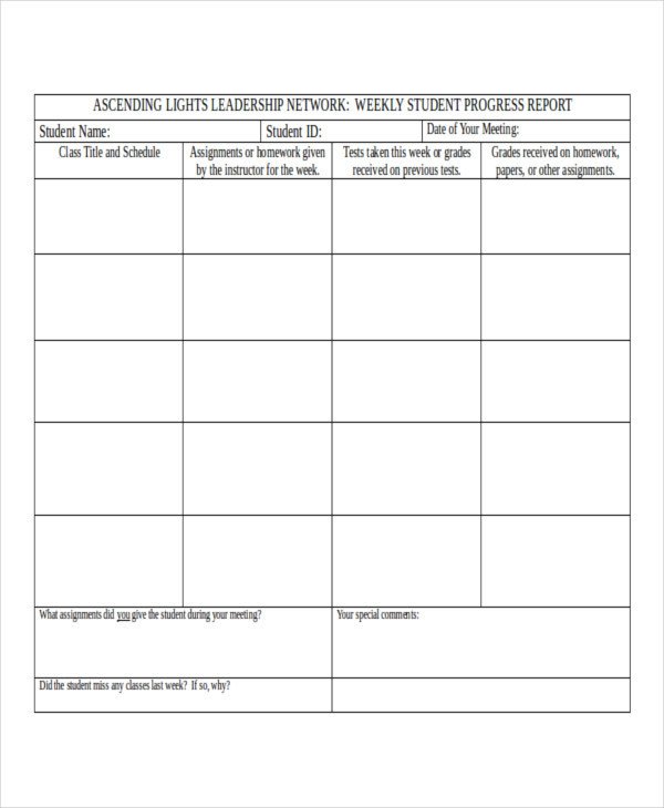 Weekly Student Report Templates 5 Free Word PDF Format