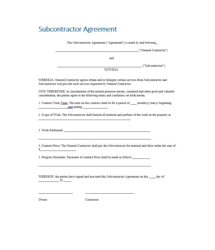 Need a Subcontractor Agreement 39 Free Templates HERE