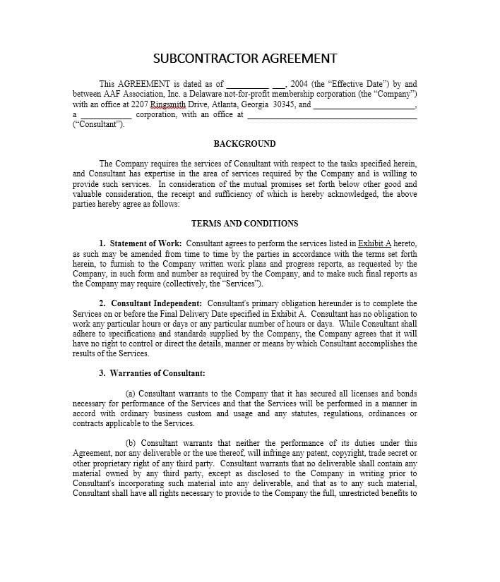 Need a Subcontractor Agreement 39 Free Templates HERE