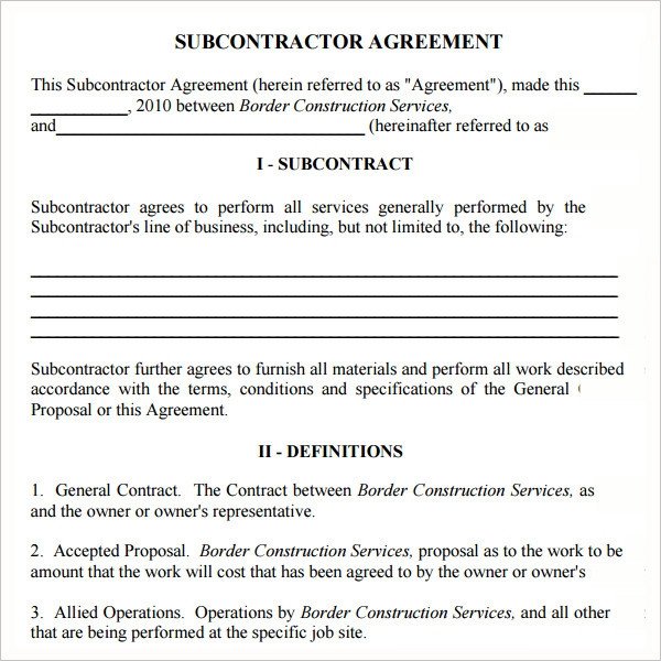 Subcontractor Agreement 13 Free PDF Doc Download
