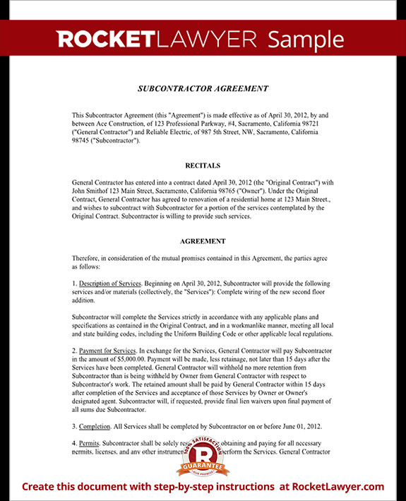 Subcontractor Agreement Contract Form