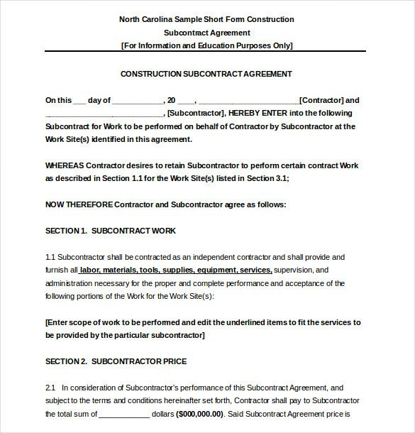 Subcontractor Agreement template 10 Free Word PDF