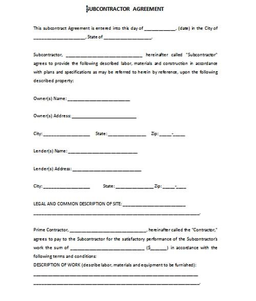 Subcontractor Agreement Template Microsoft Word Templates