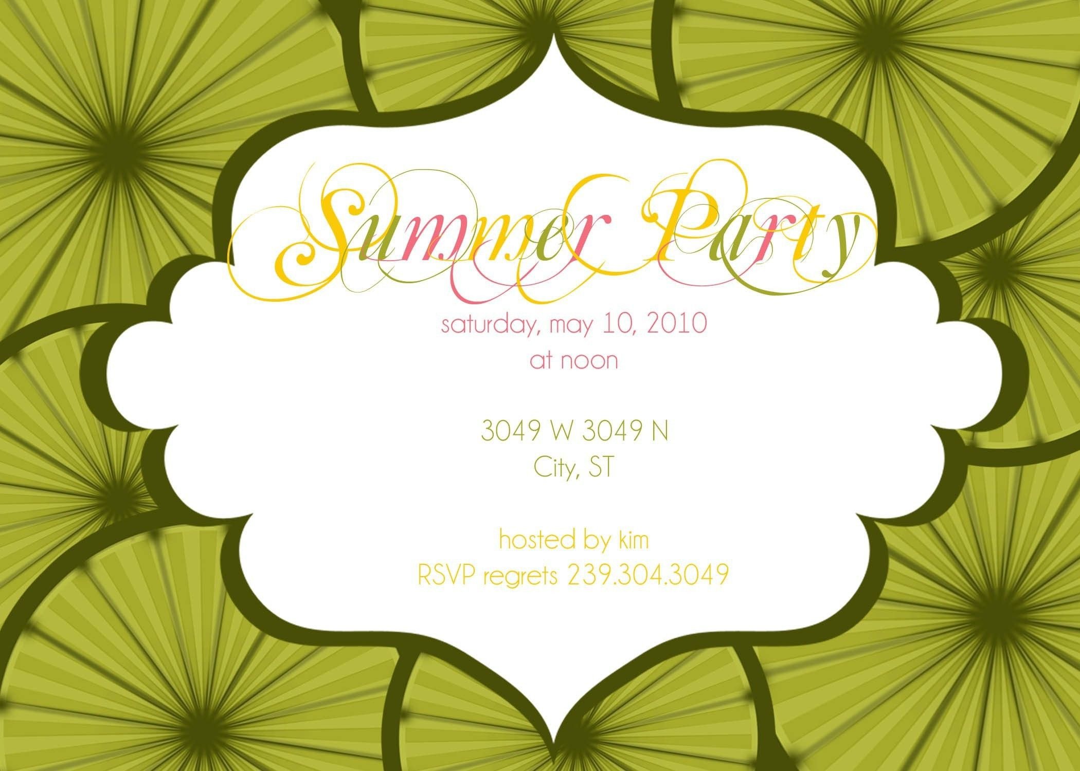 summer party invitation wording samples