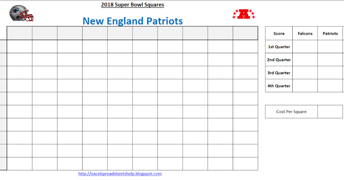 Excel Spreadsheets Help Super Bowl Squares Template 2018