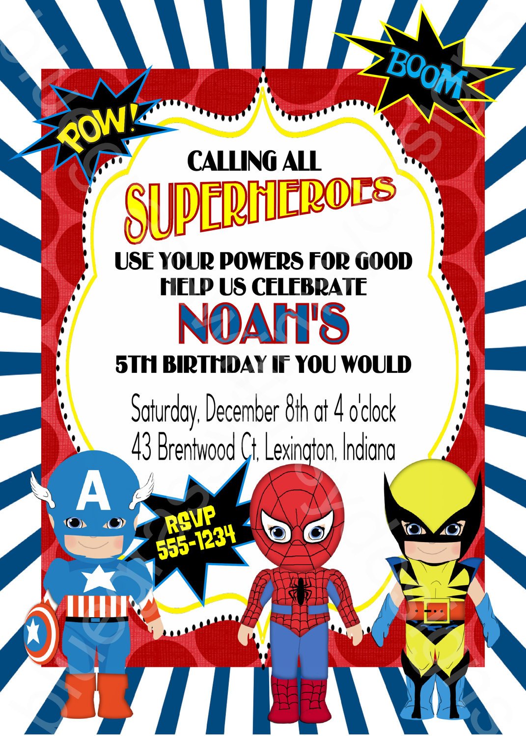 Calling All Superheroes Birthday Party Invitation boy or