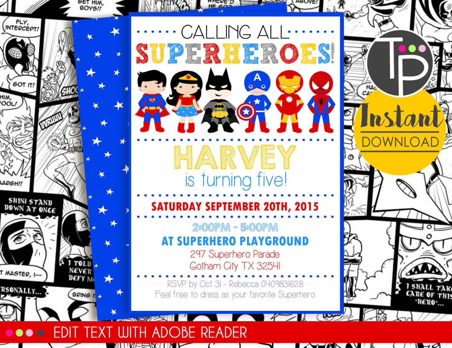 Instant Download Superhero Invitation Superhero Party