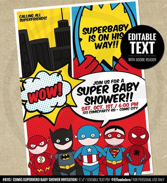 Superhero baby shower invitation Printable baby by eltendedero