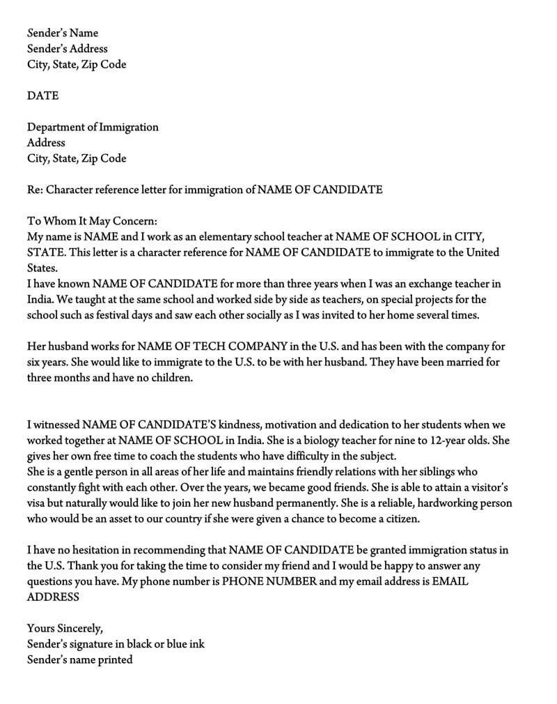 Letter of Support for Immigration 10 Sample Reference
