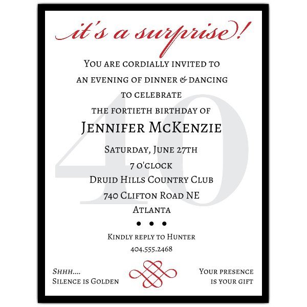 Classic 40th Birthday Surprise Party Invitations