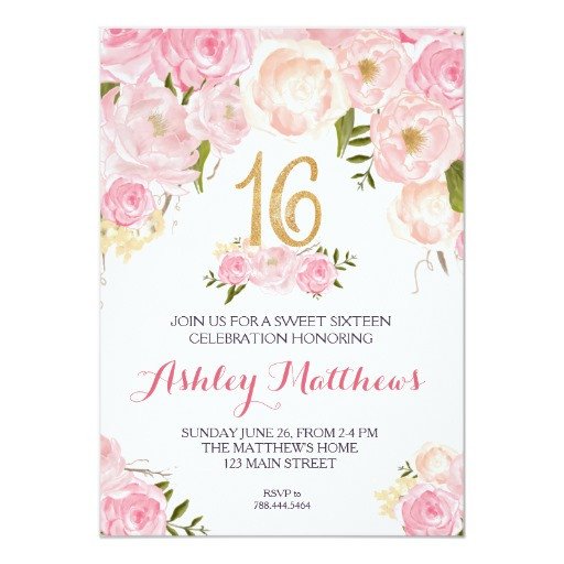 sweet sixteen 16 birthday Floral Invitation Card