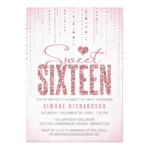 Glitter Look Sweet 16 Sixteen Party Personalized Invite
